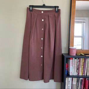Pleated Taupe Button Front Midi Skirt ⭐